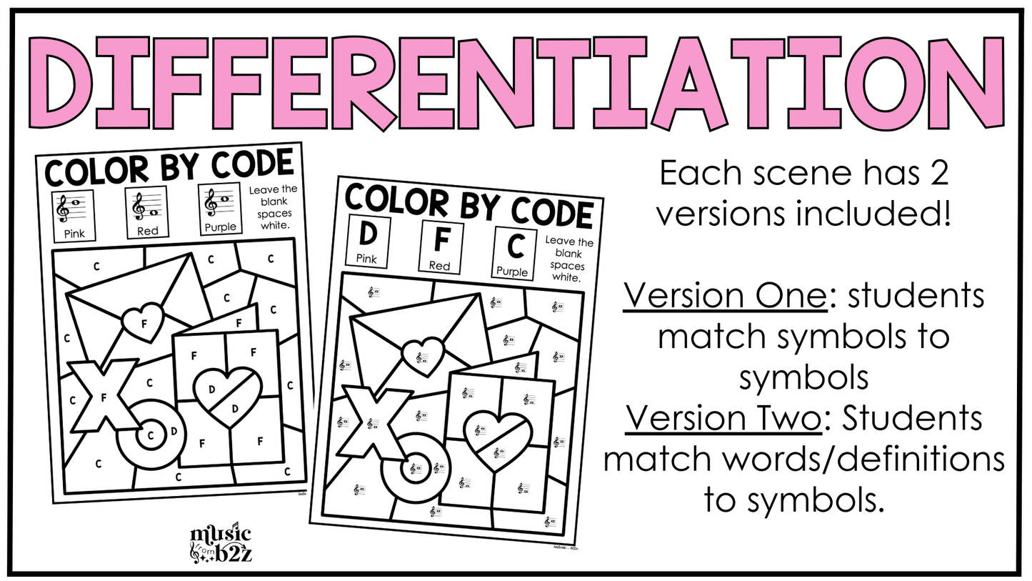 Valentine's Day Music Coloring Page BUNDLE Color by Note Music Worksheets