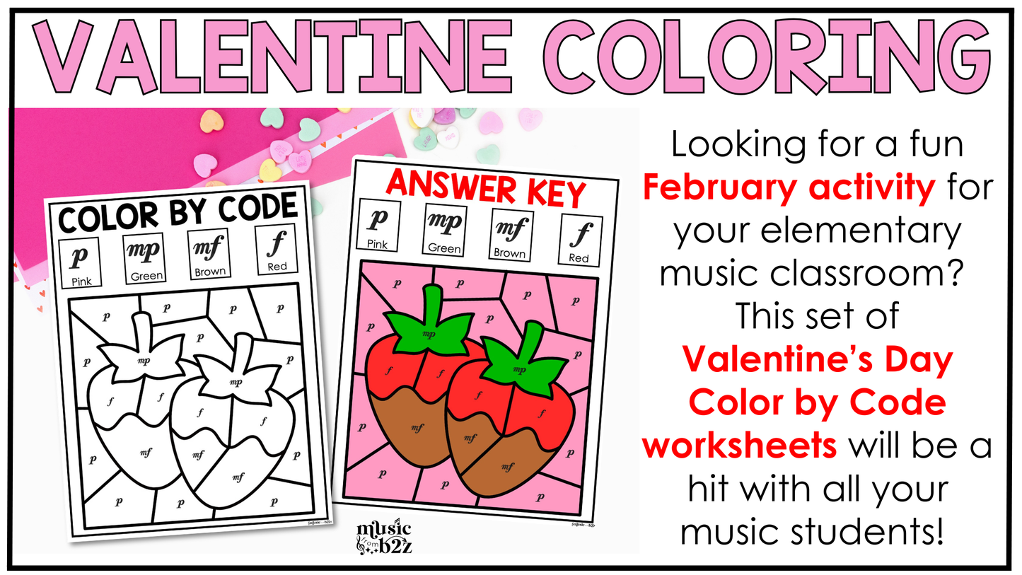 Valentine's Day Music Coloring Pages Color by Note Music Worksheets Dynamics