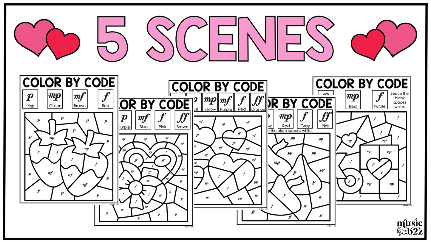 Valentine's Day Music Coloring Pages Color by Note Music Worksheets Dynamics