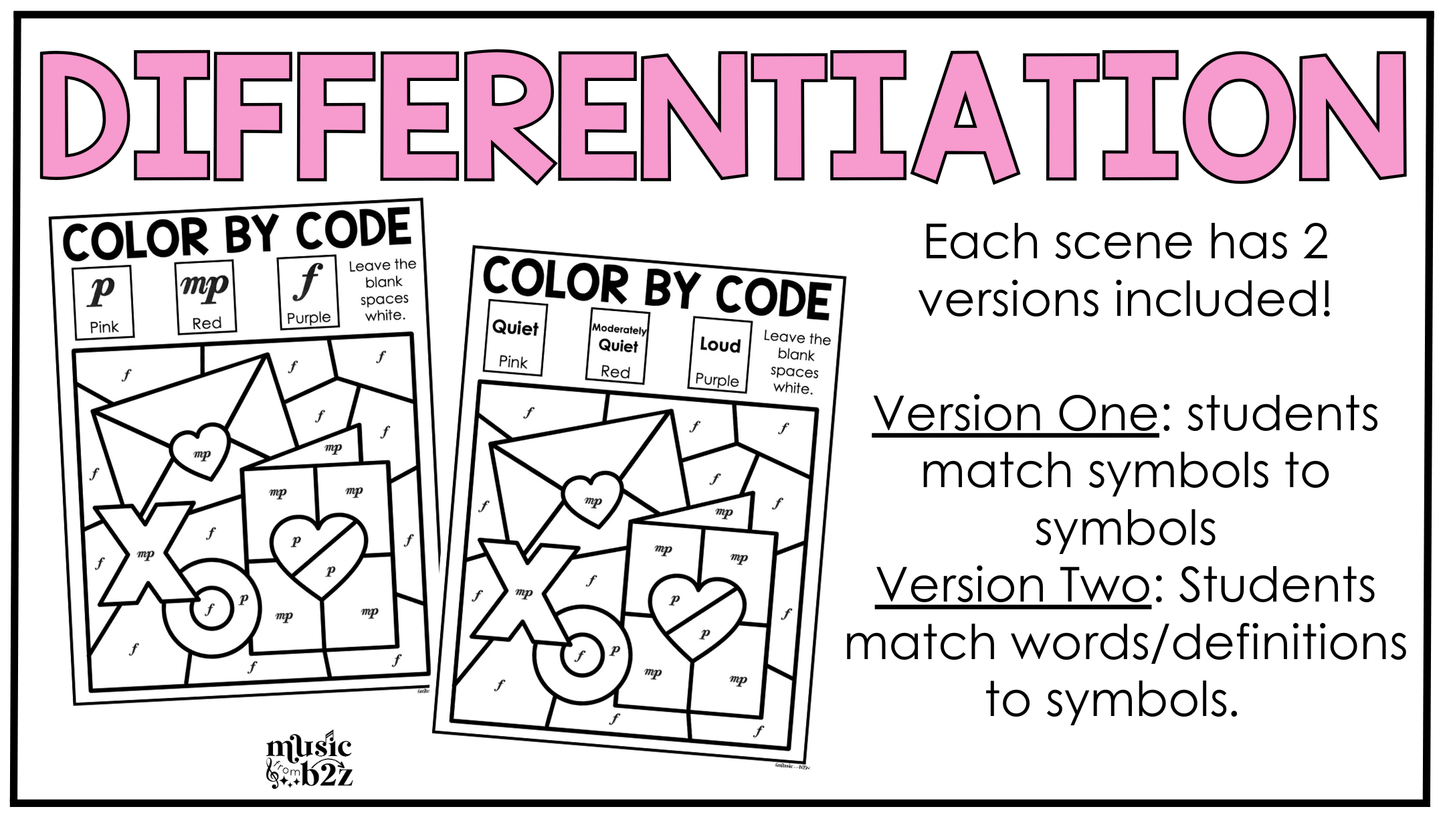 Valentine's Day Music Coloring Pages Color by Note Music Worksheets Dynamics