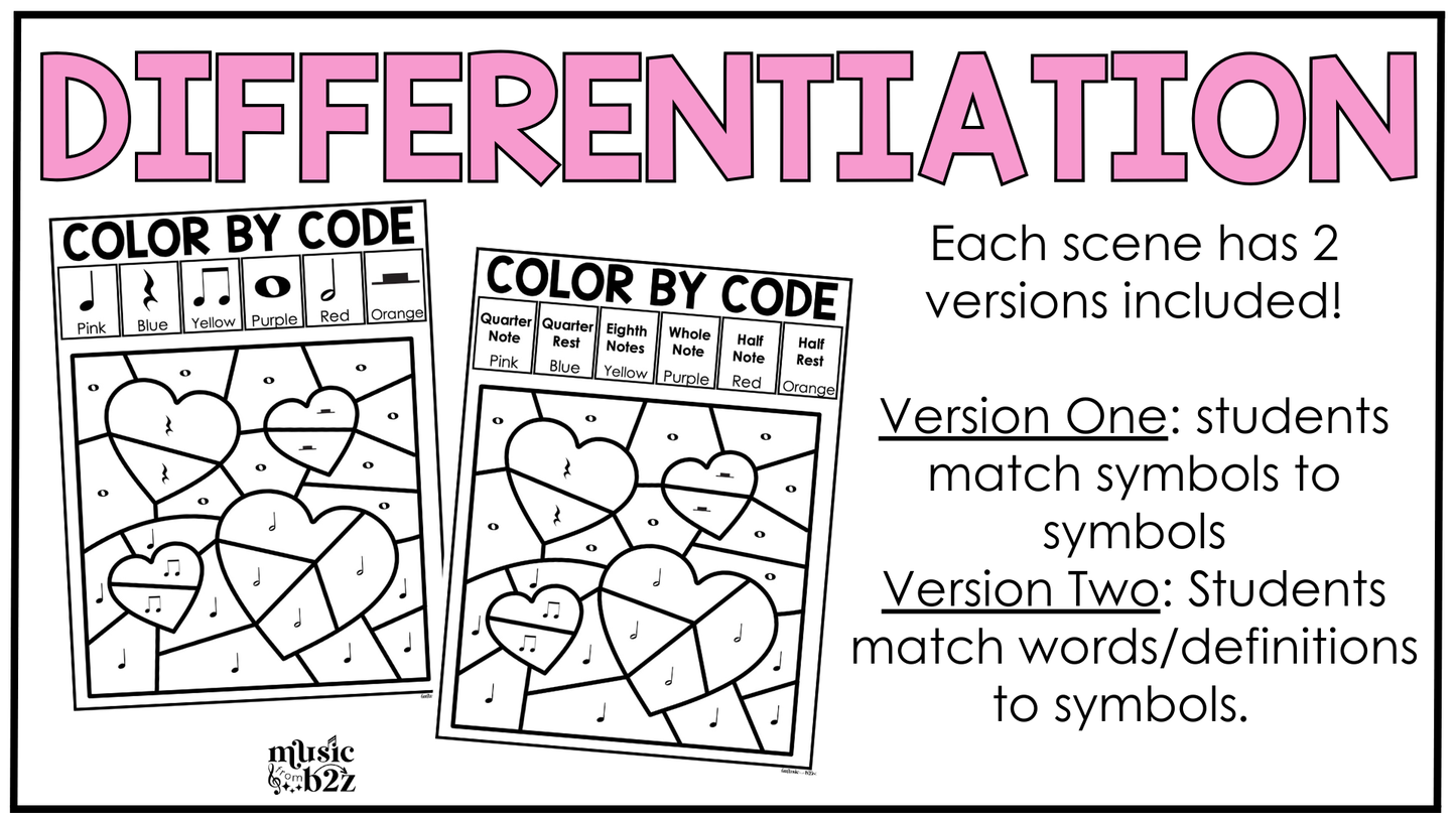 Valentine's Day Music Coloring Pages Rhythm Worksheets Music Color by Note