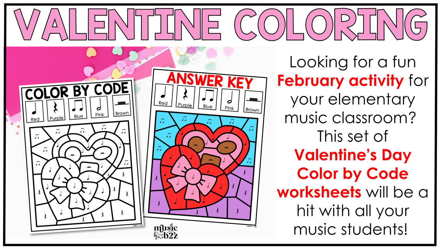 Valentine's Day Music Coloring Pages Rhythm Worksheets Music Color by Note