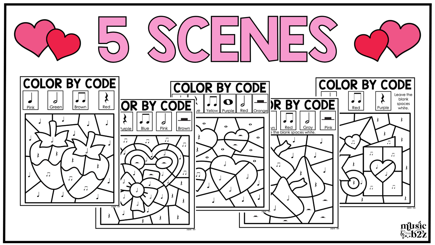 Valentine's Day Music Coloring Pages Rhythm Worksheets Music Color by Note
