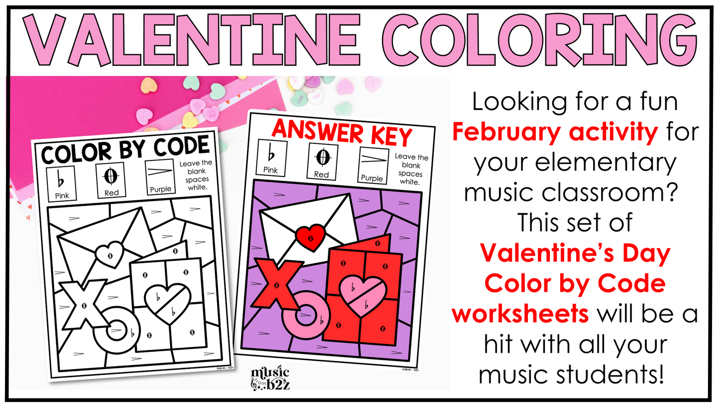 Valentine's Day Music Coloring Color by Note Music Worksheets Music Symbols