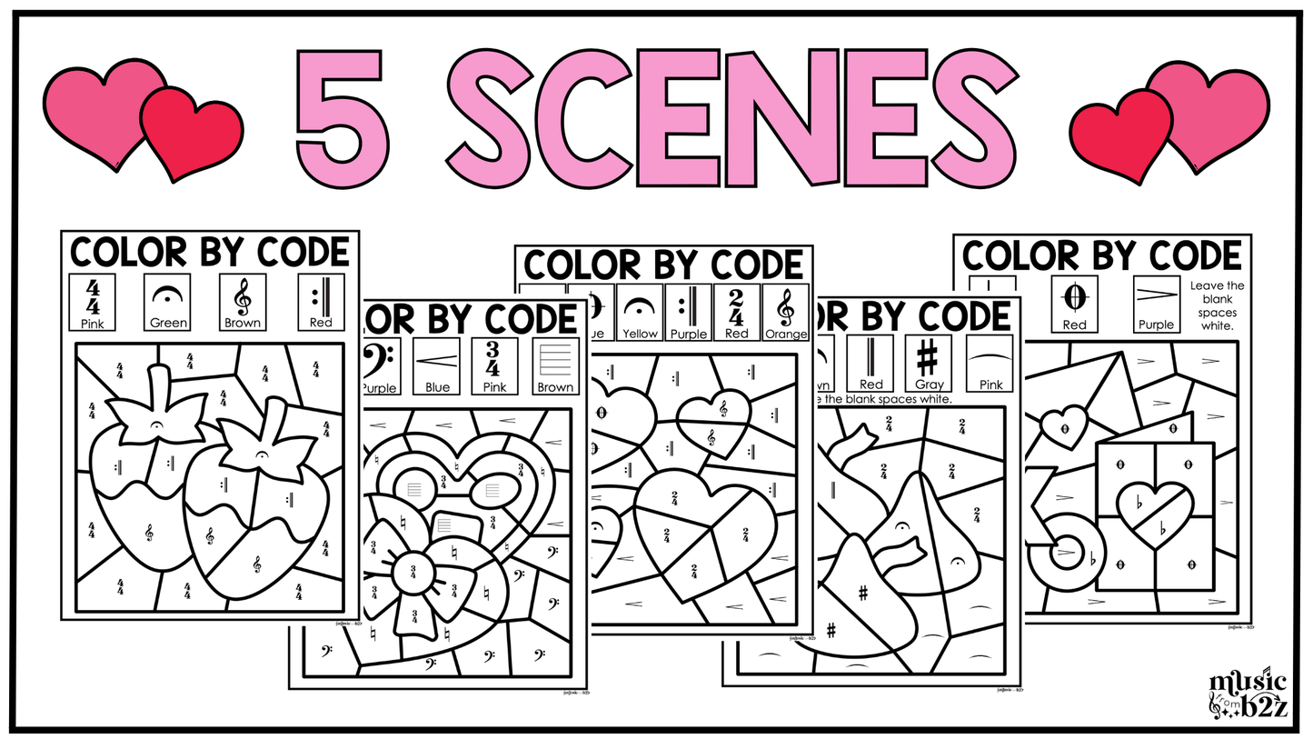 Valentine's Day Music Coloring Color by Note Music Worksheets Music Symbols