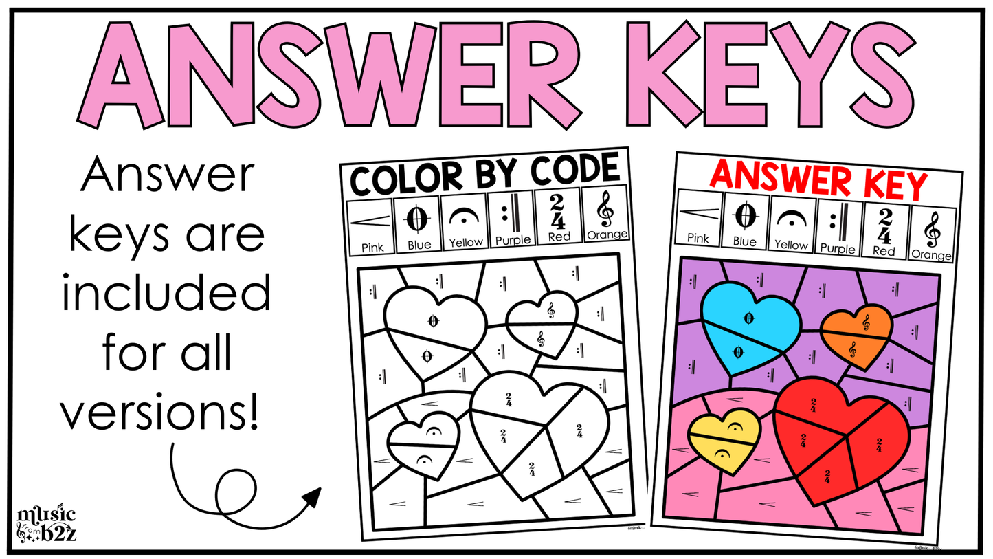Valentine's Day Music Coloring Color by Note Music Worksheets Music Symbols