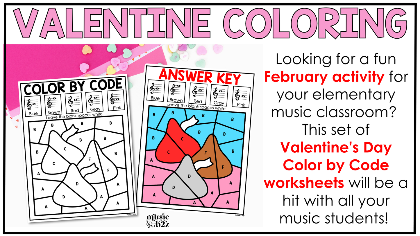 Valentine's Day Music Coloring Pages Color by Note Music Worksheets Treble Clef