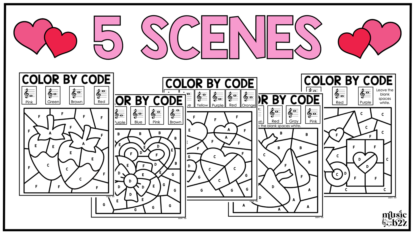 Valentine's Day Music Coloring Pages Color by Note Music Worksheets Treble Clef