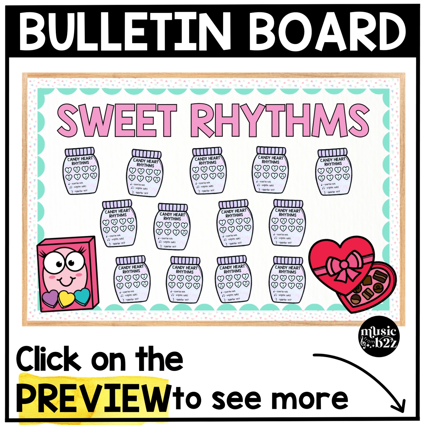 Valentine's Day Music Craft Rhythm Craft Valentine Music Bulletin Board Sub Plan