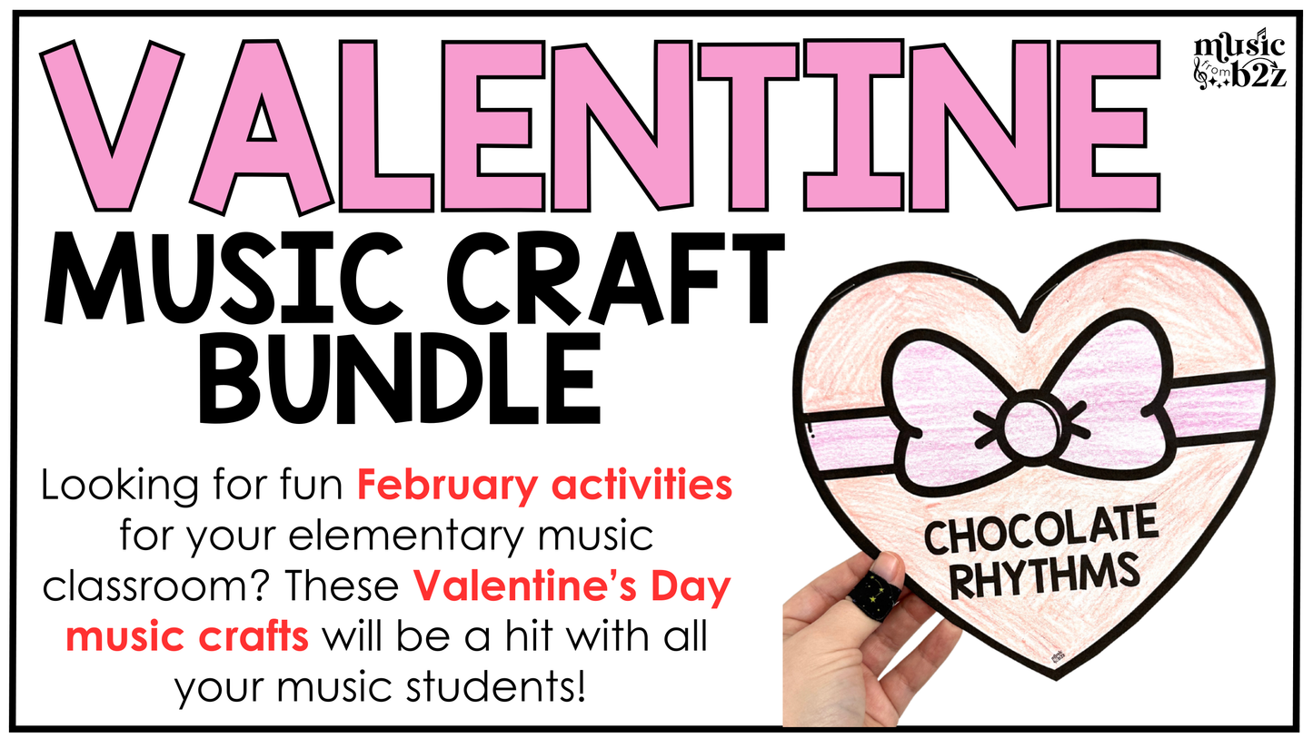 Valentine's Day Music Craft BUNDLE Valentine Music Bulletin Board Music Sub Plan