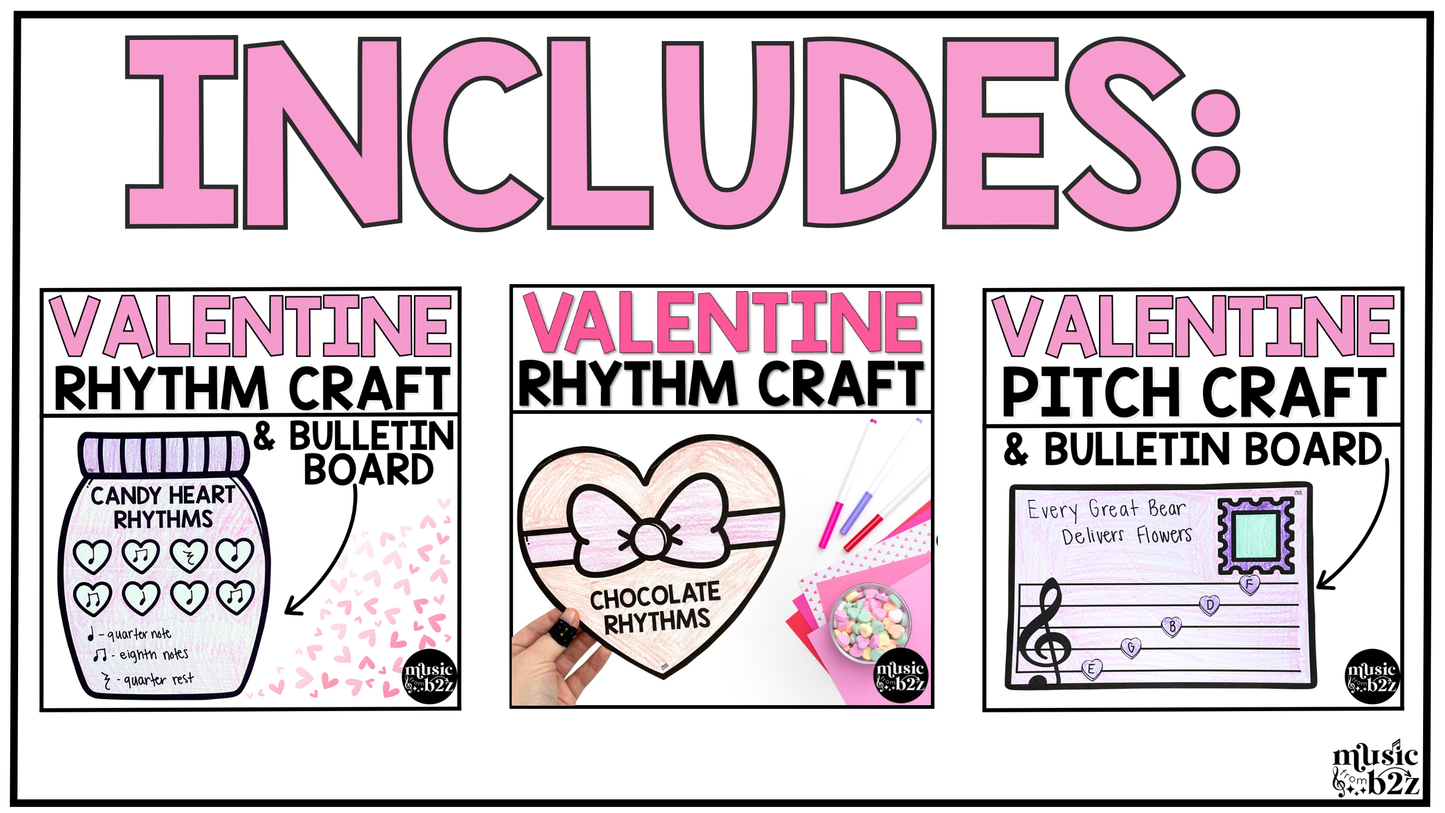 Valentine's Day Music Craft BUNDLE Valentine Music Bulletin Board Music Sub Plan