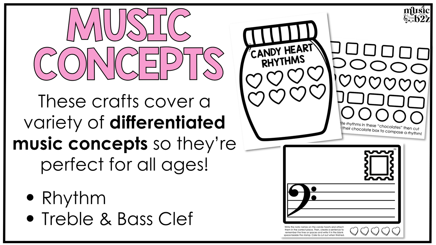 Valentine's Day Music Craft BUNDLE Valentine Music Bulletin Board Music Sub Plan