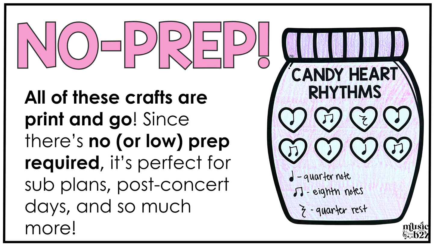 Valentine's Day Music Craft BUNDLE Valentine Music Bulletin Board Music Sub Plan