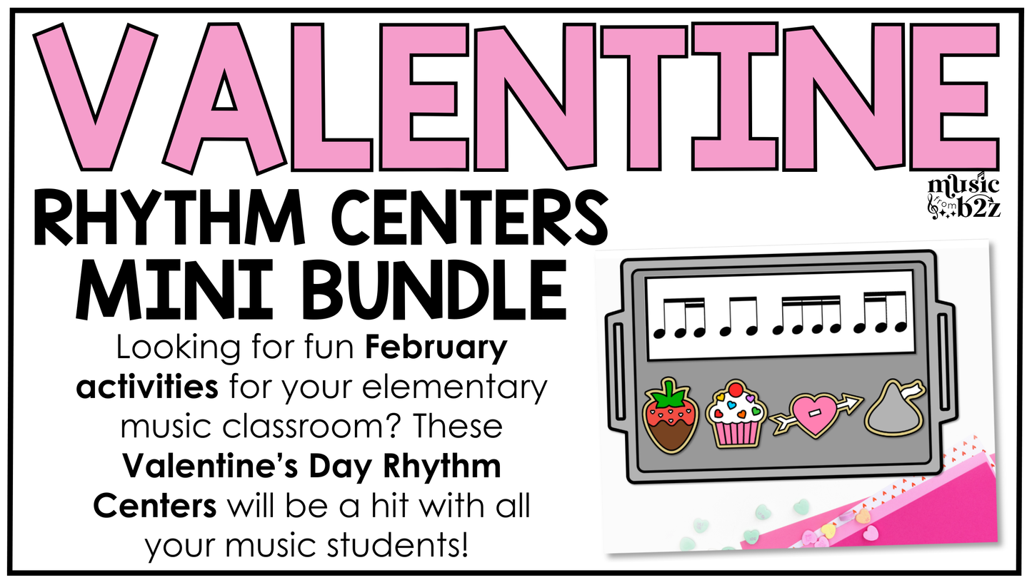 Valentine's Day Music Centers BUNDLE Valentine Rhythm Worksheets Music Games