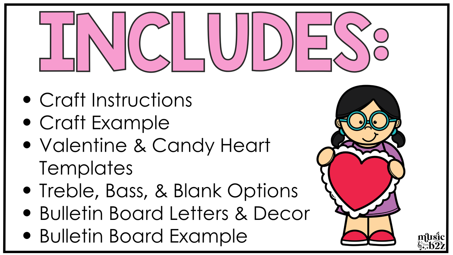 Valentines Day Music Craft Music Bulletin Board February Music Sub Plans