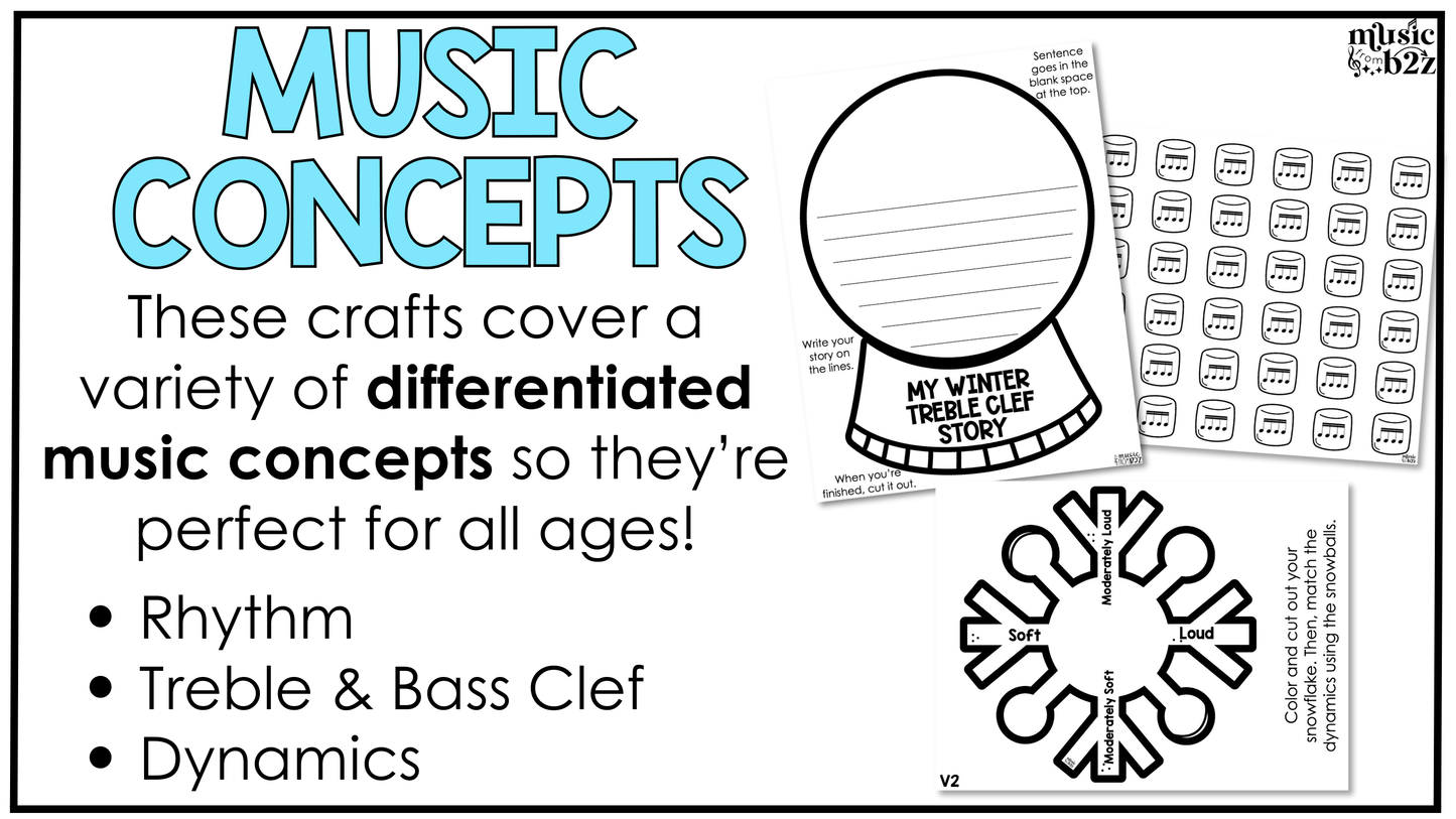 Winter Music Craft BUNDLE Winter Music Activities Winter Music Bulletin Board