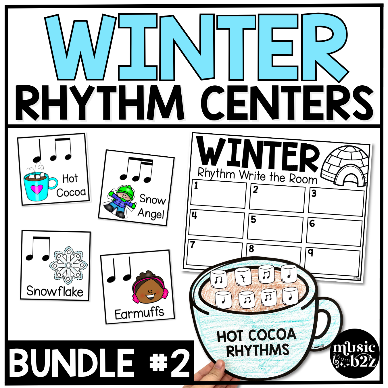 Winter Music Centers BUNDLE #2 Winter Rhythm Worksheets Music Games Sub Plans