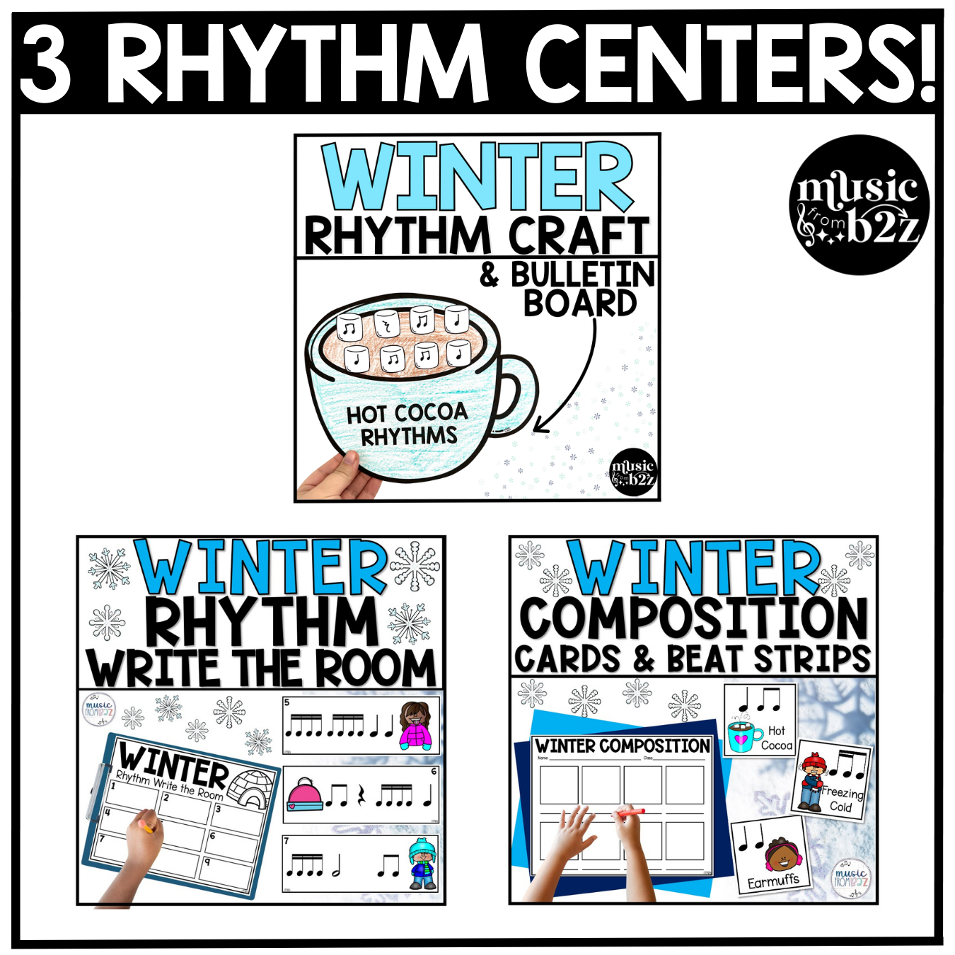 Winter Music Centers BUNDLE #2 Winter Rhythm Worksheets Music Games Sub Plans
