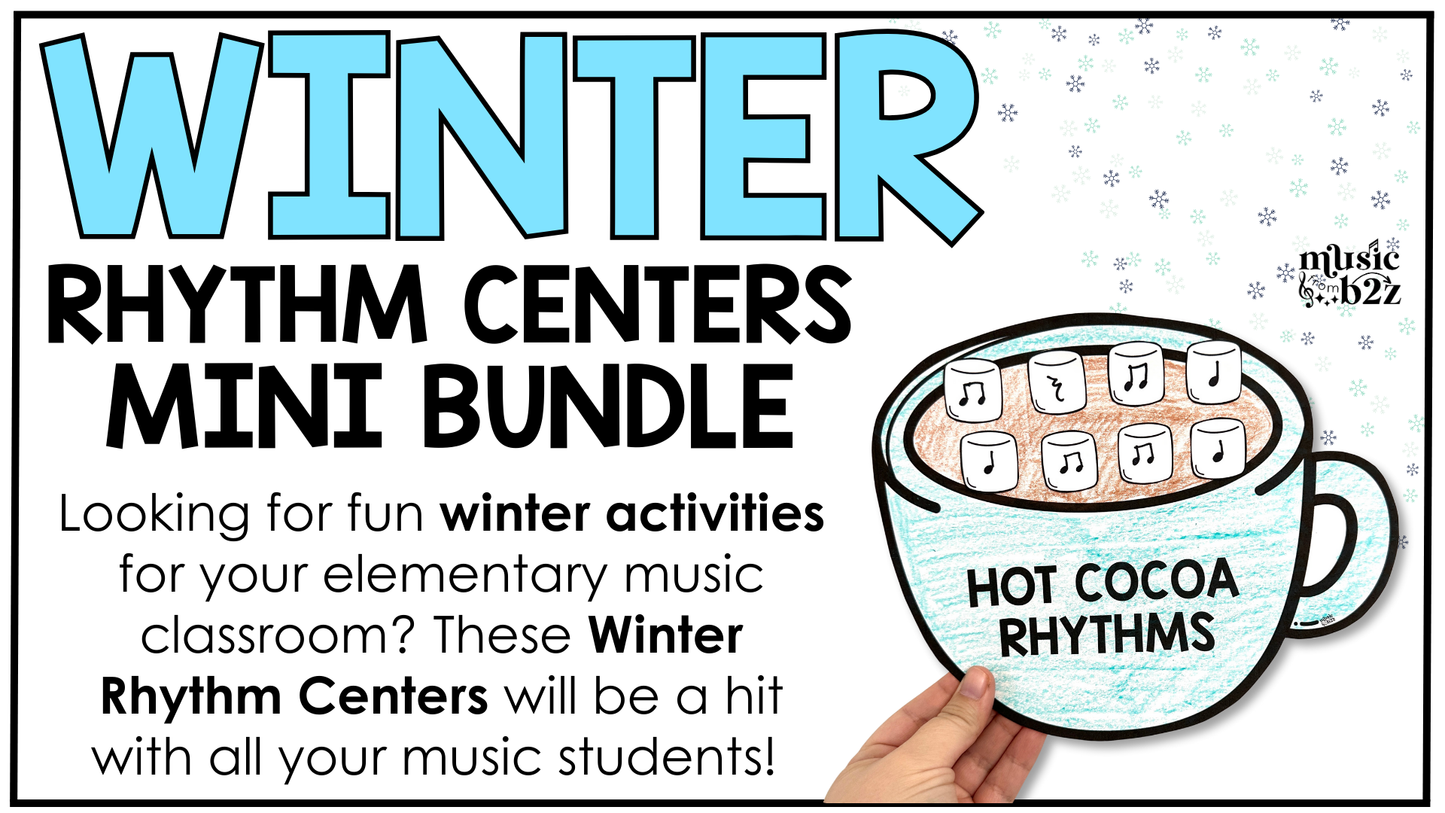 Winter Music Centers BUNDLE #2 Winter Rhythm Worksheets Music Games Sub Plans