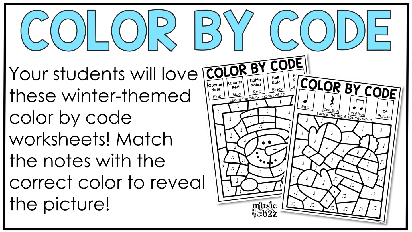 Winter Music Centers BUNDLE #1 Winter Rhythm Worksheets Music Games Sub Plans