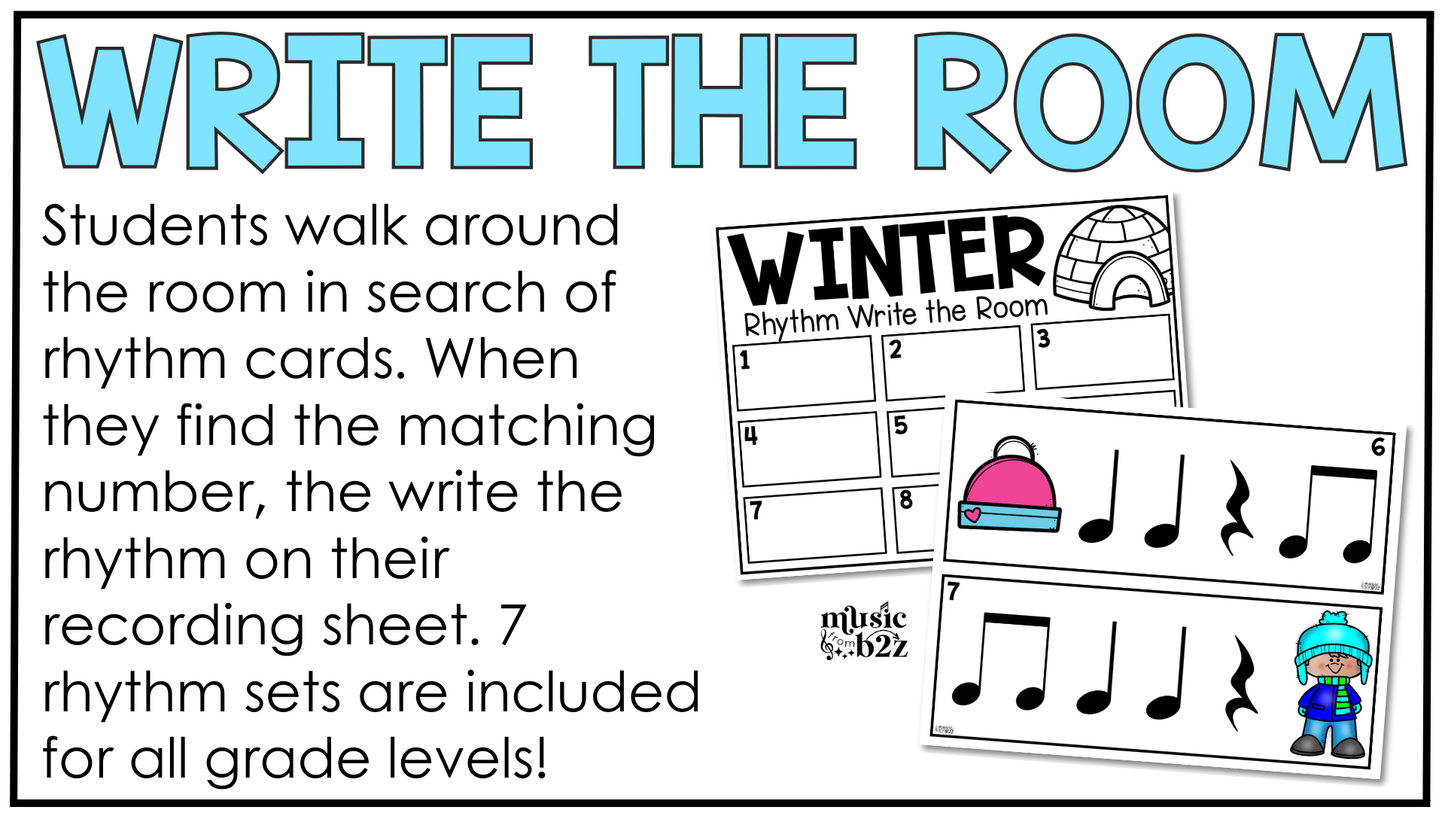 Winter Music Centers BUNDLE #2 Winter Rhythm Worksheets Music Games Sub Plans