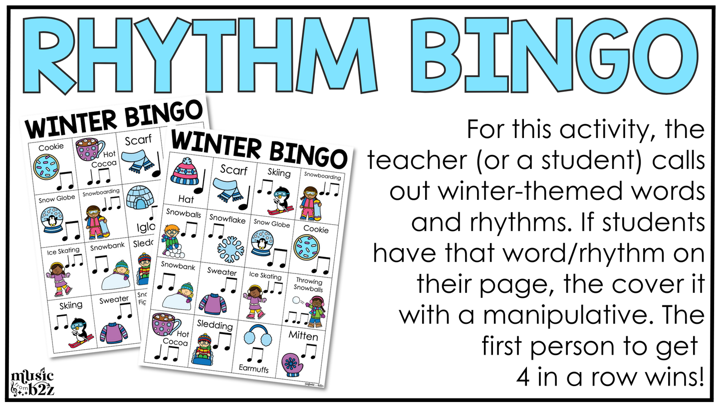 Winter Music Centers BUNDLE #1 Winter Rhythm Worksheets Music Games Sub Plans