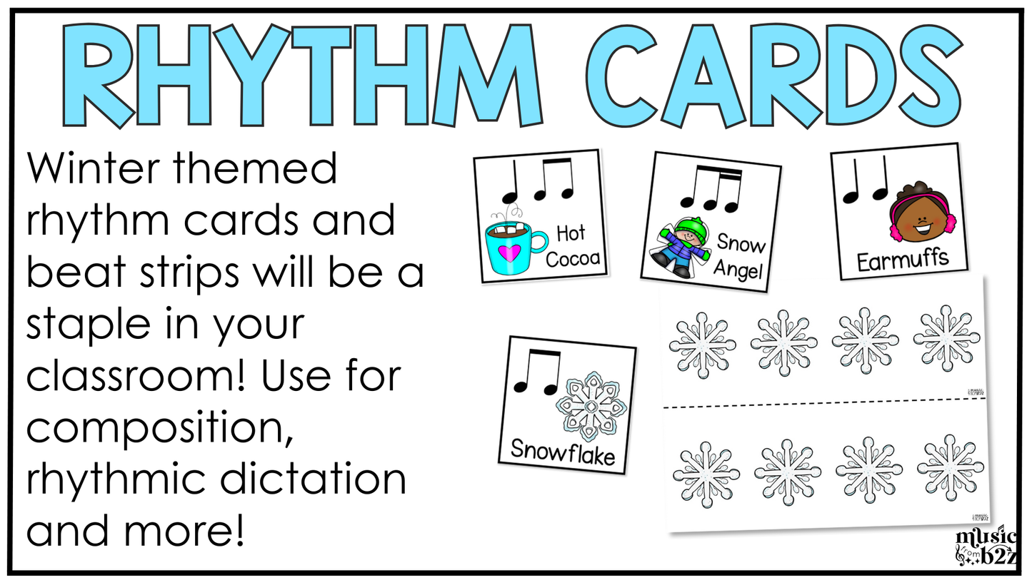 Winter Music Centers BUNDLE #2 Winter Rhythm Worksheets Music Games Sub Plans