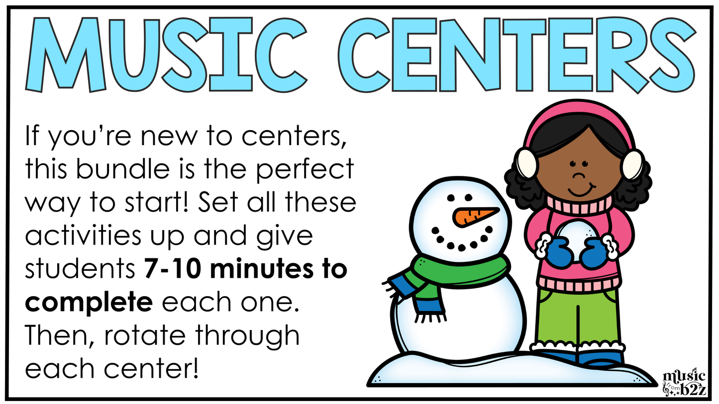 Winter Music Centers BUNDLE #1 Winter Rhythm Worksheets Music Games Sub Plans