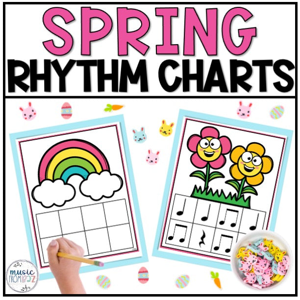 Spring Music Composition - Rhythm Worksheet & Activities - Elementary Music Rhythm Lesson and Game - DIGITAL DOWNLOAD