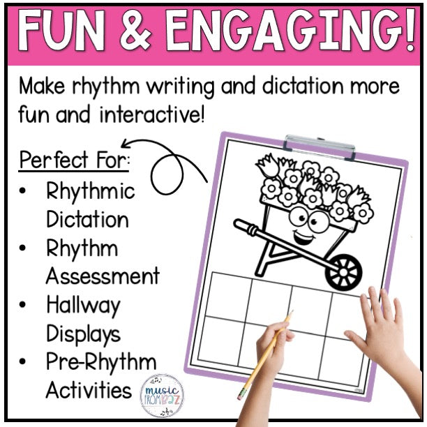 Spring Music Composition - Rhythm Worksheet & Activities - Elementary Music Rhythm Lesson and Game - DIGITAL DOWNLOAD