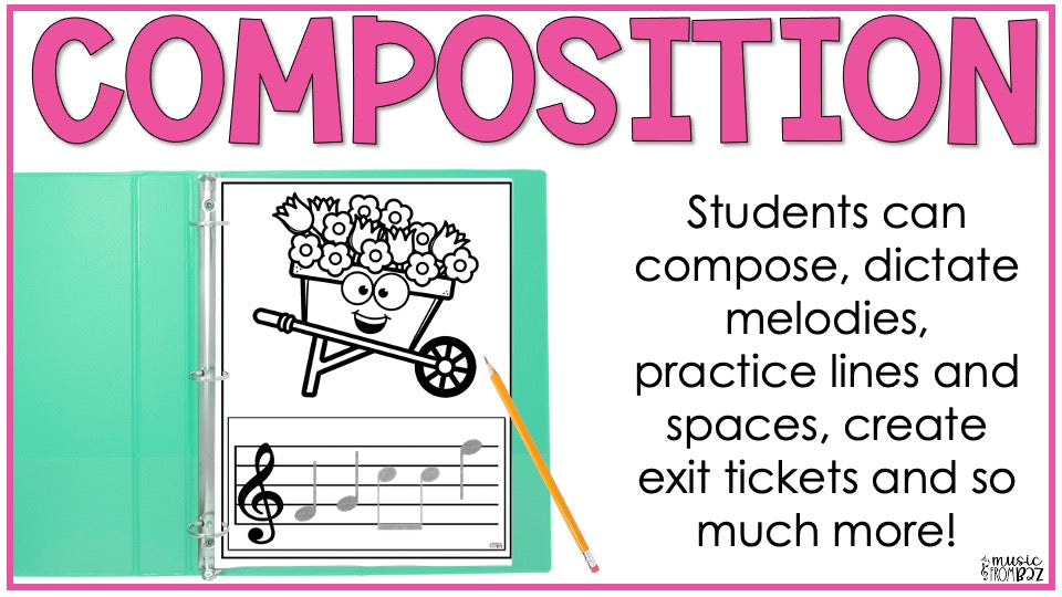 Spring Music Composition - Treble Clef and Bass Clef Worksheet & Activities - Elementary Music Lesson - DIGITAL DOWNLOAD
